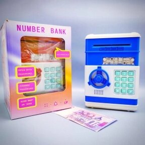 Электронная Копилка сейф Number Bank с купюроприемником и кодовым замком (звук) Синяя (с мелодией) от компании bel-ok - магазин товаров для дома - фото 1