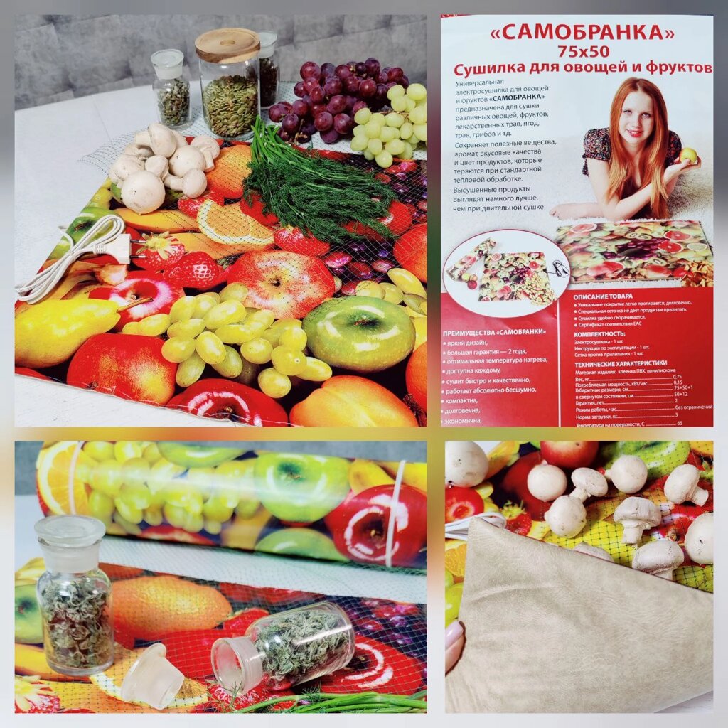 Электросушилка "Самобранка" 75*50 см (Сушка фруктов, овощей, ягод, трав, кореньев и корнеплодов, рыбы, грибов и пр.) от компании bel-ok - магазин товаров для дома - фото 1