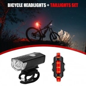 Фонарь велосипедный Bicycle lights set (передний 3 режима работы) и задний (2 режима работы) от компании bel-ok - магазин товаров для дома - фото 1