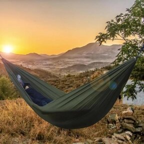 Гамак подвесной двухместный Hammock Swing Ультралёгкий и сверхпрочный (Крепления в комплекте) 270х140 см Цвет: хаки от компании bel-ok - магазин товаров для дома - фото 1