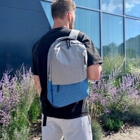 Городской рюкзак Urban с USB и отделением для ноутбука до 15.75 Серый с синим от компании ART-DECO МАРКЕТ - магазин товаров для дома - фото 1