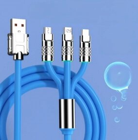 Кабель зарядный универсальный 3 в 1 BIG FAST CABLE Micro USB, Type-C, 6A, 120 W Синий от компании bel-ok - магазин товаров для дома - фото 1