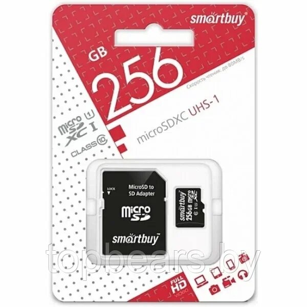 Карта памяти MicroSDXC 256GB Smart Buy Class 10 UHS-I + SD адаптер от компании Art-deco магазин товаров для дома - фото 1