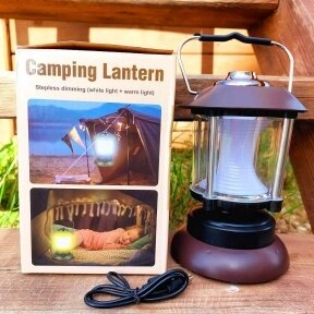 Кемпинговая лампа в стиле ретро Camping lantern 6602 с регулируемой яркостью (USB или батарейки, 3 режима работы) от компании bel-ok - магазин товаров для дома - фото 1