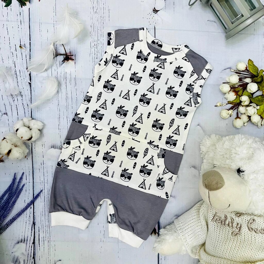 Комбинезон-боди для новорожденных детей Bebika, натуральный хлопок (13/18-9) Серый панда, рост 68 см. от компании ART-DECO МАРКЕТ - магазин товаров для дома - фото 1