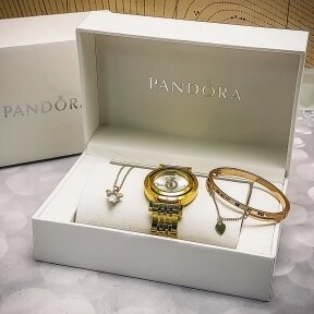 Комплект Pandora (Часы, кулон, браслет)  Золото с белым циферблатом от компании bel-ok - магазин товаров для дома - фото 1