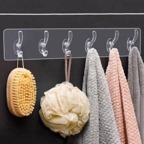 Крючки самоклеящиеся на липучке /  для ванной, для кухни, для полотенец Прозрачные (6 штук) от компании ART-DECO МАРКЕТ - магазин товаров для дома - фото 1
