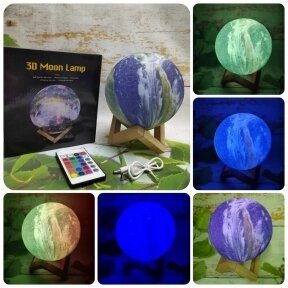 Лампа  ночник Луна Галактика объемная 3 D Lamp 15см, 16 режимов подсветки, пульт ДУ Планета Земля от компании bel-ok - магазин товаров для дома - фото 1