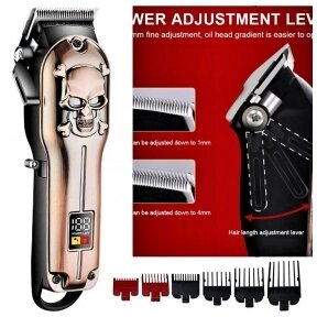 Машинка для стрижки волос, бритья бороды/усов Hair Clipper Geemy GM-6631 SKULL. Аккумулятор высокой ёмкости (6 насадок) от компании bel-ok - магазин товаров для дома - фото 1