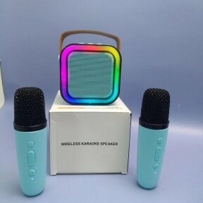 Музыкальная беспроводная колонка с двумя микрофонами Colorful karaoke sound system (звуковые эффекты) Голубой от компании bel-ok - магазин товаров для дома - фото 1