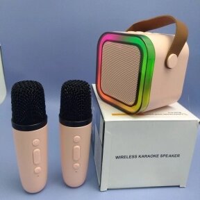 Музыкальная беспроводная колонка с двумя микрофонами Colorful karaoke sound system (звуковые эффекты) Розовый от компании bel-ok - магазин товаров для дома - фото 1