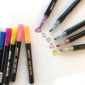 Набор цветных блестящих контурных маркеров/ фломастеров Outline Pen двойная линия Магия мерцающего серебра. 12 от компании ART-DECO МАРКЕТ - магазин товаров для дома - фото 1