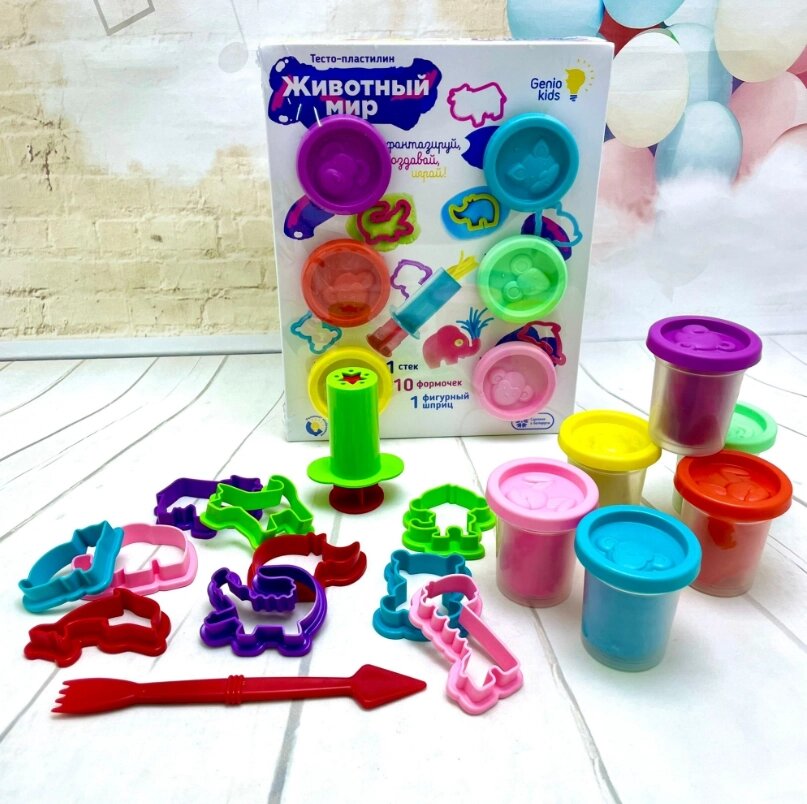 Набор для лепки Genio Kids Тесто-пластилин. Животный мир 6 цветов, 10 формочек от компании ART-DECO МАРКЕТ - магазин товаров для дома - фото 1