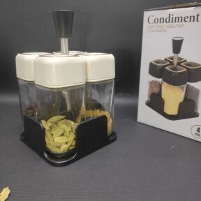 Набор для специй на подставке Condiment Set / Набор из 4 баночек / Стекло и нержавеющая сталь Кремовый от компании bel-ok - магазин товаров для дома - фото 1