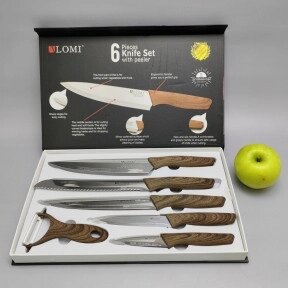 Набор кухонных ножей из нержавеющей стали 6 предметов Alomi  ALM-0018A/ Подарочная упаковка от компании ART-DECO МАРКЕТ - магазин товаров для дома - фото 1