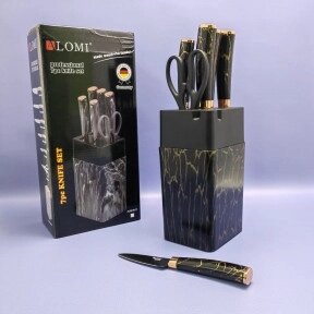 Набор кухонных ножей из нержавеющей стали 7 предметов Alomi на подставке / Подарочная упаковка Черный мрамор от компании ART-DECO МАРКЕТ - магазин товаров для дома - фото 1