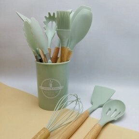 Набор кухонных принадлежностей с подставкой и деревянной ручкой 12 предметов Utensils Set / Подарочный от компании ART-DECO МАРКЕТ - магазин товаров для дома - фото 1