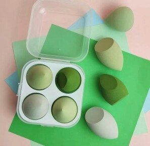 Набор спонжей для макияжа (4 штуки в пластиковом боксе) Зеленые оттенки от компании ART-DECO МАРКЕТ - магазин товаров для дома - фото 1