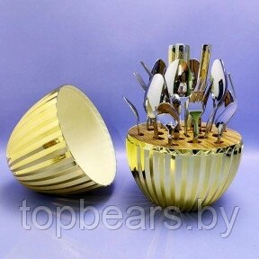Набор столовых приборов в рифленом футляре - яйце Maxiegg 24 предмета / Премиум класс Золото от компании ART-DECO МАРКЕТ - магазин товаров для дома - фото 1