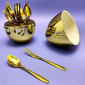 Набор столовых приборов в Яйце - подставке Miniegg 12 предметов Золото от компании ART-DECO МАРКЕТ - магазин товаров для дома - фото 1