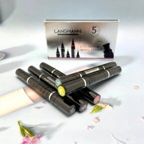 Набор водостойких подводок для глаз Langmanni Eyeliner and Wing Stamp со штампом, 5 цветов от компании ART-DECO МАРКЕТ - магазин товаров для дома - фото 1