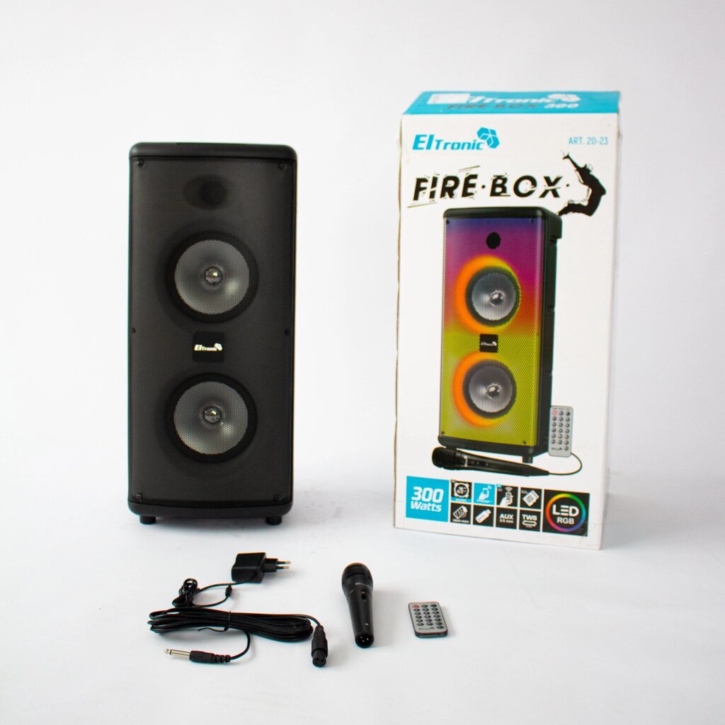 Напольная колонка Eltronic FIRE BOX 300 Watts арт. 20-23 с проводным микрофоном и RGB цветомузыкой от компании bel-ok - магазин товаров для дома - фото 1