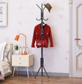 Напольная металлическая вешалка - стойка на 12 крючков COAT RACK для верхней одежды, сумок, шляп, зонтов  Черный от компании bel-ok - магазин товаров для дома - фото 1