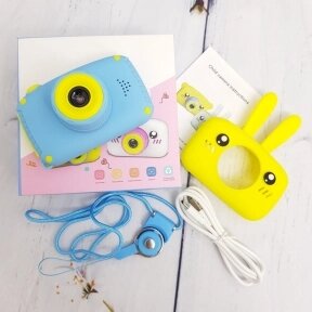 NEW design Детский фотоаппарат Zup Childrens Fun Camera со встроенной памятью и играми Заяц Голубой корпус Желтый чехол от компании bel-ok - магазин товаров для дома - фото 1