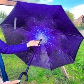 NEW Зонт наоборот двухсторонний UpBrella (антизонт) / Умный зонт обратного сложения Звездное небо от компании bel-ok - магазин товаров для дома - фото 1