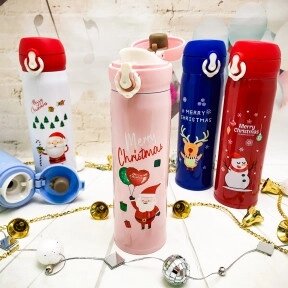 Новогодняя термокружка Merry Christ, 500 ml Розовая Дедушка Мороз от компании ART-DECO МАРКЕТ - магазин товаров для дома - фото 1