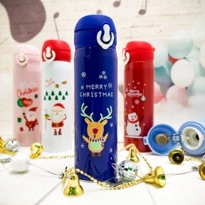 Новогодняя термокружка Merry Christ, 500 ml Синяя Олененок от компании ART-DECO МАРКЕТ - магазин товаров для дома - фото 1