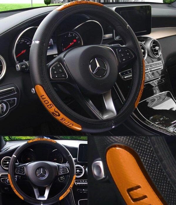 Оплетка - чехол Dragon Premium на руль автомобиля (37-39 см). Оранжевый Дракон от компании ART-DECO МАРКЕТ - магазин товаров для дома - фото 1