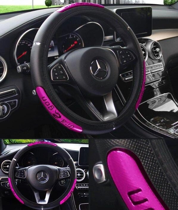 Оплетка - чехол Dragon Premium на руль автомобиля (37-39 см). Розовый дракон от компании ART-DECO МАРКЕТ - магазин товаров для дома - фото 1