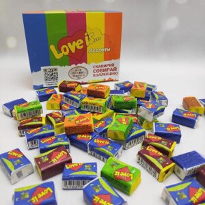 Блок жвачек Love is - Ассорти вкусов 100 штук комплект (5 видов жвачек с разными вкусами)