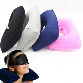 Подушка надувная под голову для путешествий Travel Selectionмаска для сна Темно-синяя