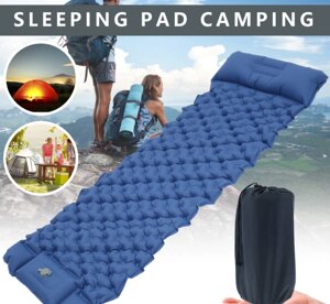 Туристический сверхлегкий матрас со встроенным насосом SLEEPING PAD и воздушной подушкой, Темно-синий