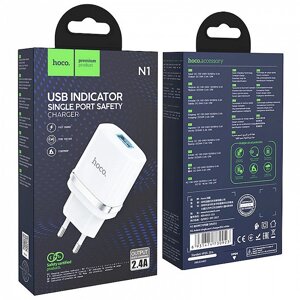 Сетевое устройство для зарядки аккумуляторов N1 Ardent single port charger (EU) белый, hoco 2,4A