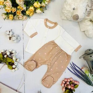 Комплект одежды из 2 предметов для новорожденного (кофточка, ползунки) Bebika, натуральный хлопок (15/19-01)