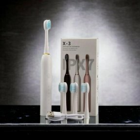 Электрическая зубная щетка Sonic toothbrush x-3 / Щетка с 4 насадками Белый
