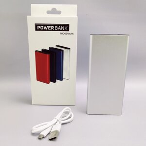 Портативное зарядное устройство Power Bank 10000 mAh / Micro, Type C, 2 USB-выхода, Серебро