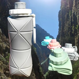 Бутылка складная силиконовая спортивная Silicon Folding Bottle, 600 ml, Серый