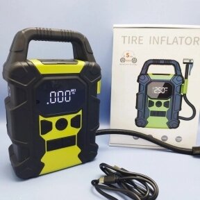 Портативный автомобильный компрессор Tire Inflator с функцией Powerbank c LED-дисплеем и фонариком / Беспроводной