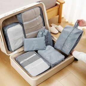 Дорожный набор органайзеров для чемодана Travel Colorful life 7 в 1 (7 органайзеров разных размеров) Серый
