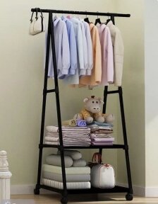 Вешалка передвижная напольная с полками Triangle clothes Rack 160х55х42 см. / Стойка для вещей, обуви на колесиках