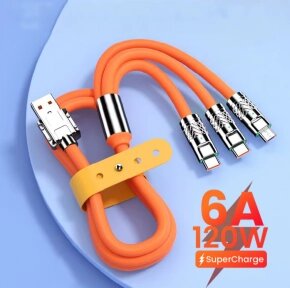 Кабель зарядный универсальный 3 в 1 BIG FAST CABLE Micro USB, Type-C, 6A, 120 W Оранжевый