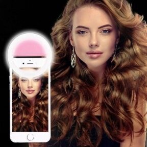 УЦЕНКА Кольцо для селфи (лампа подсветка) Selfie Ring Light RK-12, USB, 3 свет. режима Розовое