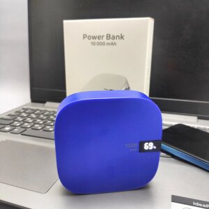 Портативное зарядное устройство Power Bank 10000 mAh / Micro Usb, Type C, Lightninng- вход, 2 USB-выхода, Синий