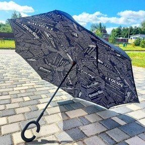 NEW Зонт наоборот двухсторонний UpBrella (антизонт) / Умный зонт обратного сложения Черная газета