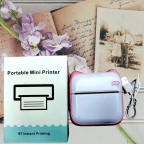 Портативный мини принтер Portablt Mini Printer для печати с телефона Розовый