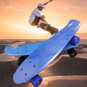 Распродажа Скейтборд Пенни Борд (Penny Board) однотонный, матовые колеса 2 дюйма (цвет микс), до 60 кг. Голубой